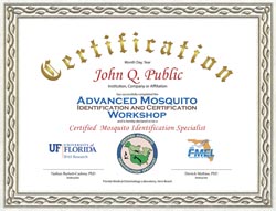 Advance Mosquito ID course certificate