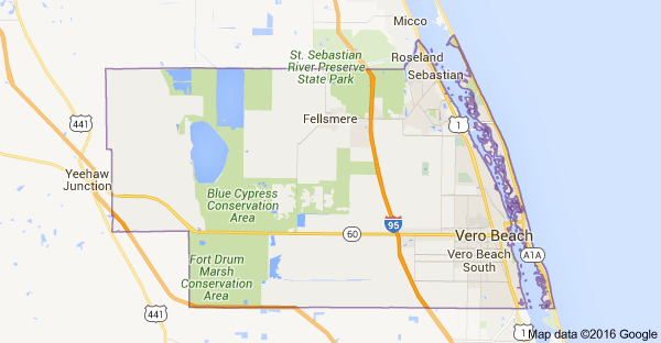 Map showing the outline of Indian River county